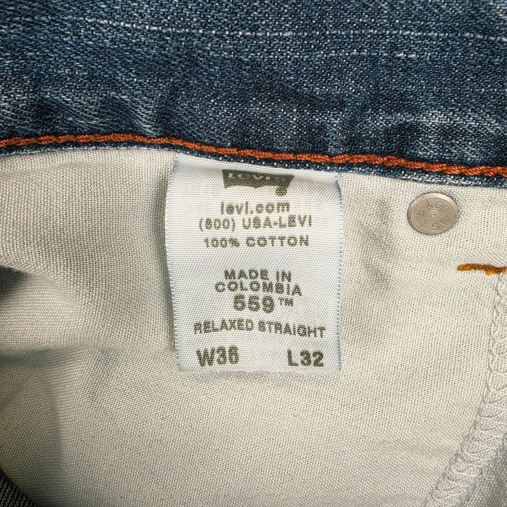 Levis 559 Relaxed Straight Jeans Mens 36x32 Blue Medium Wash Denim Cotton Casual